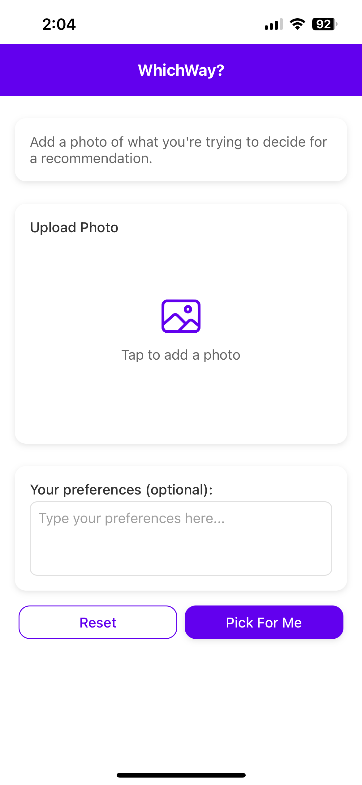 WhichWay Home Screen